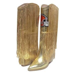 NEW Cuce NFL Cleveland Browns gold metallic sequin fringe western boots🤎🧡🏈